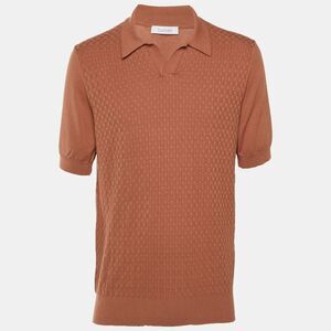 Cruciani Brown Basketweave Knit Polo T-Shirt L